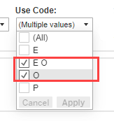 Example of the Use Code filter functionality